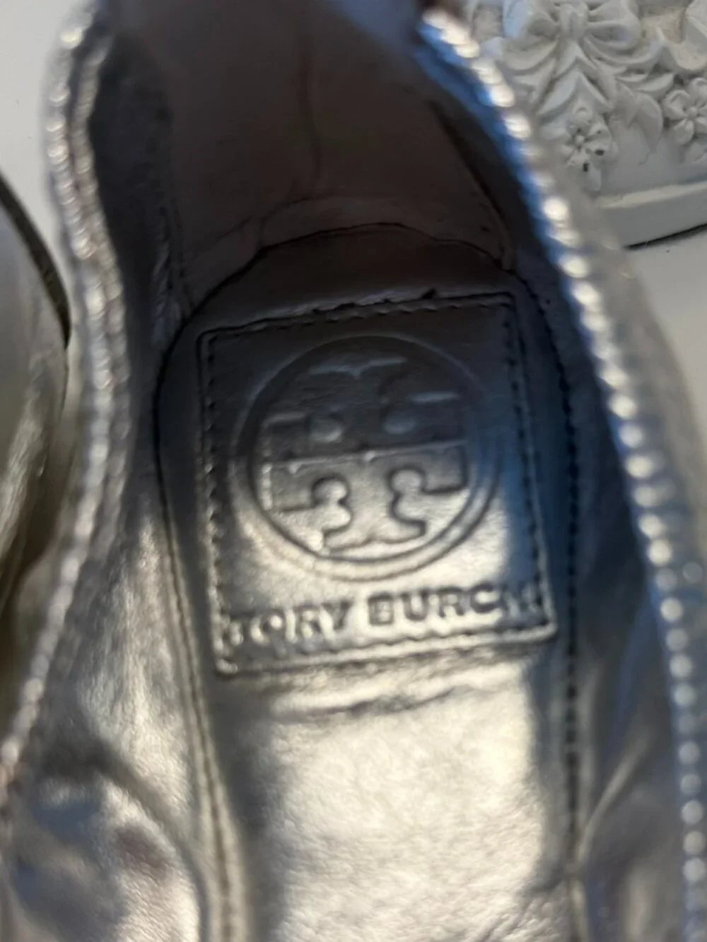 Tory Burch Metallic Silver Leather Ballet Flats Size 7 | Designer Slip-On Shoes